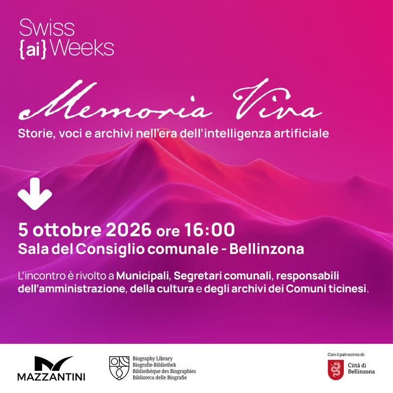 Memoria Viva — 5 October 2026, 16:00, council chamber, Bellinzona